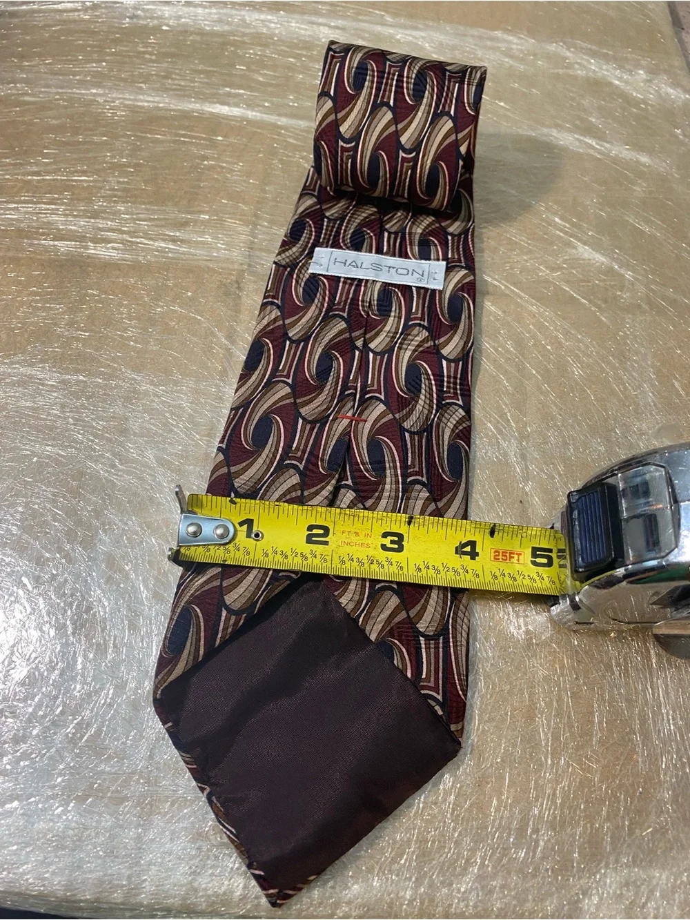 Halston Heritage Burgundy and Tan Geometric Silk Tie